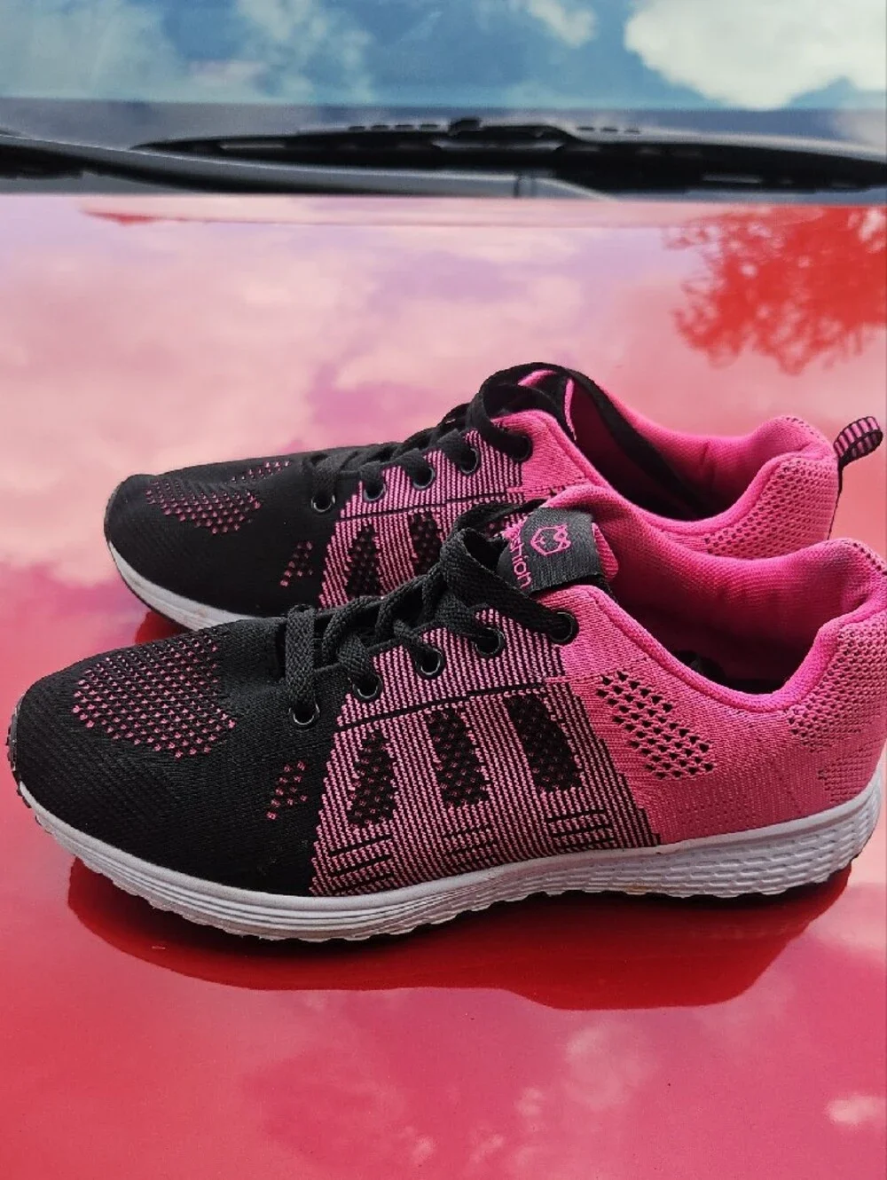 Women's Pink & Black Knit Athletic Sneakers